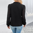 Damen elegante Bluse mit transparenten Rüschärmel und Knopfleiste
