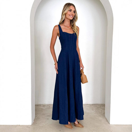 Damen Maxikleid mit schmalen Trägern und tailliertem Oberteil R&B
