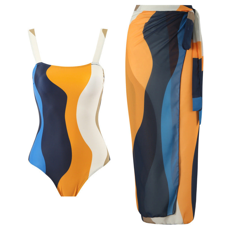 Damen Einteiler Badeanzug mit stilvollem Wickelrock R&B