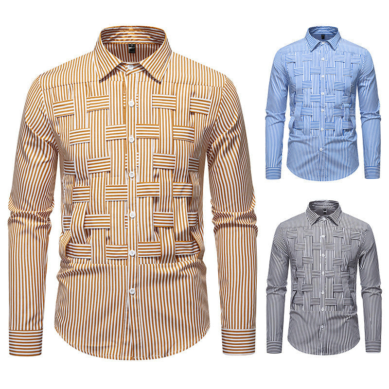 Herren elegantes Hemd mit strukturiertem Streifenmuster R&B