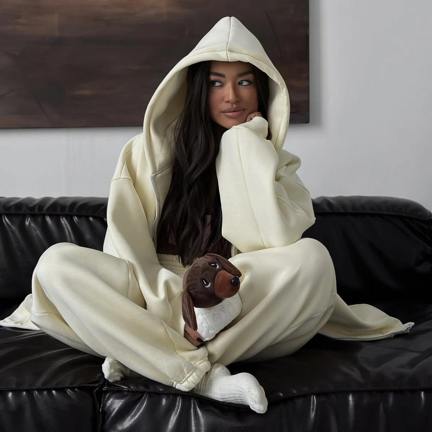 Damen weite Hoodie-Jogginghose-Kombination
