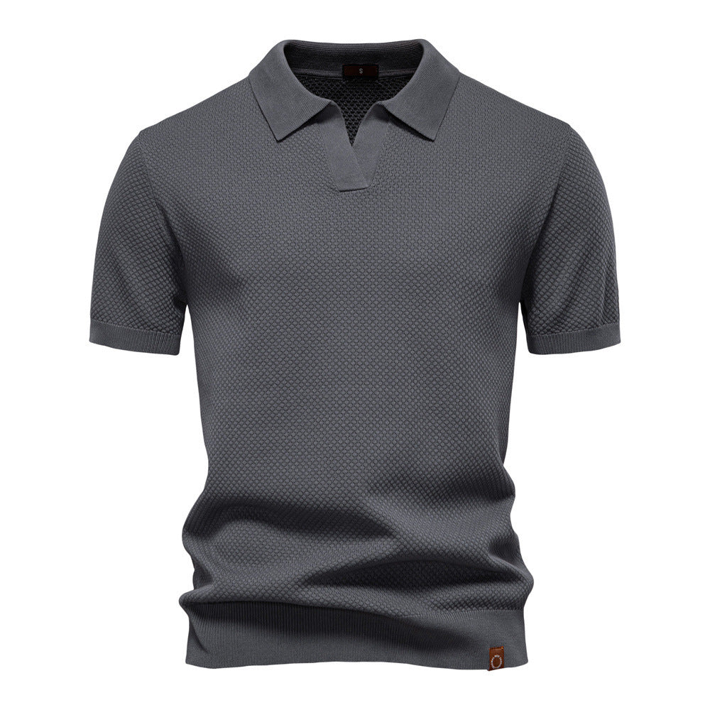 Herren nan strukturiertes Feinstrickpoloshirt mit offenem Reverskragen R&B