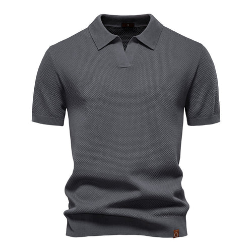 Herren nan strukturiertes Feinstrickpoloshirt mit offenem Reverskragen R&B