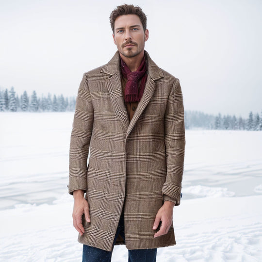 Herren eleganter Hahnentrittmuster-Mantel mit isolierter Fütterung R&B