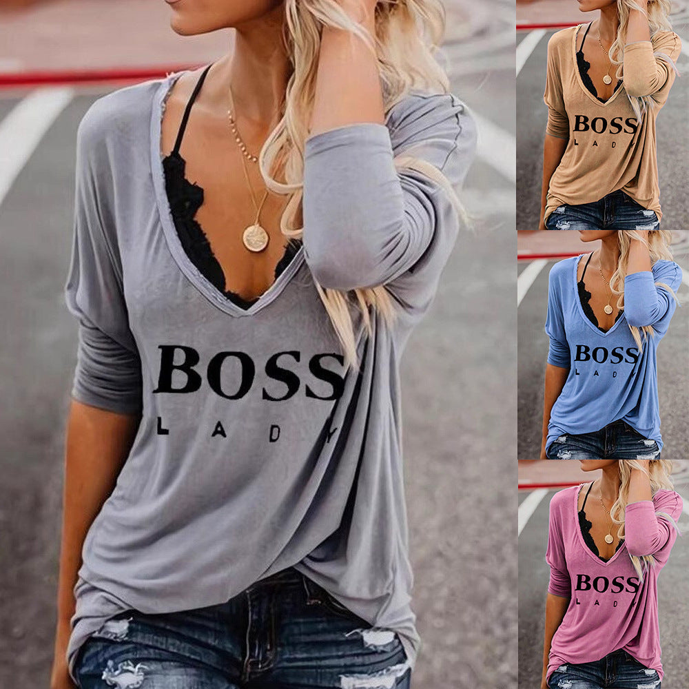 Damen lässiges V-Ausschnitt Shirt mit lässigem Schnitt R&B