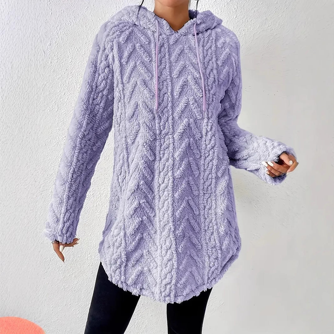 Damen Flauschiger Kapuzenpullover mit Zopfdesign R&B