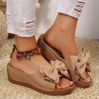 Damen Wedge-Pantoletten mit dekorativem Schleifen-Design und rutschfester Sohle