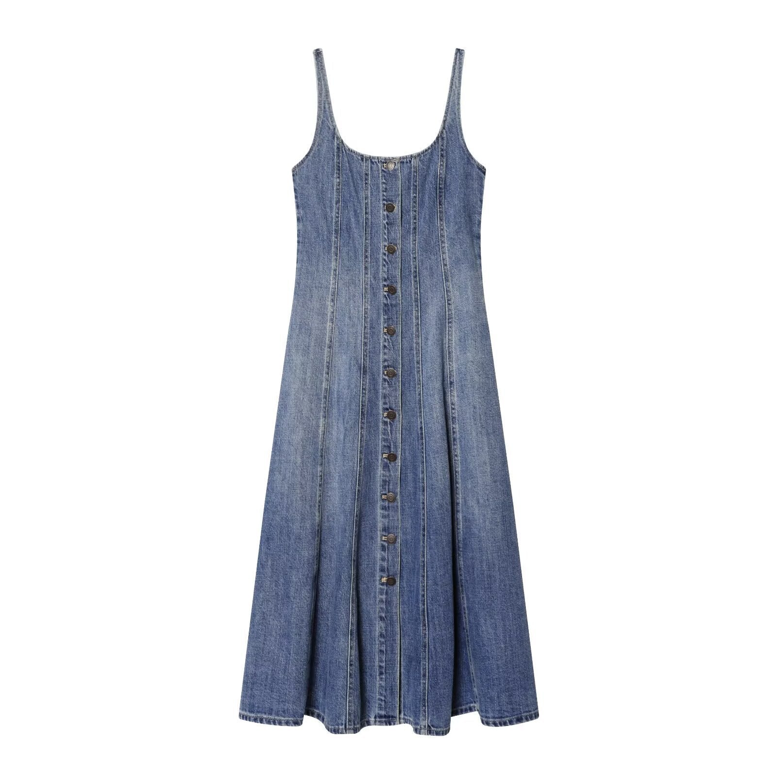 Damen Jeanskleid im A-Linien Schnitt mit Knopfverschluss R&B