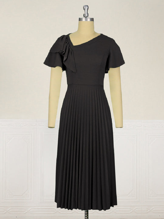 Damen Plissee-Kleid mit asymmetrischem Schnitt und eleganter Rüsche R&B