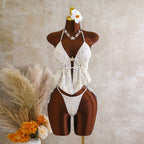 Damen Fließendes Strandtop mit floralem Design und transparentem Overlayer R&B