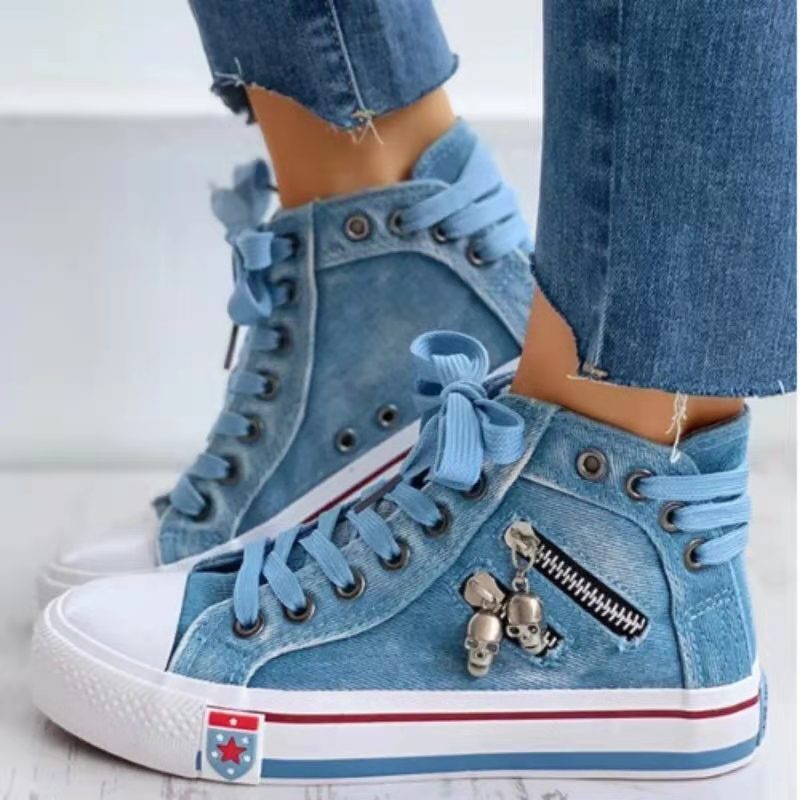 Damen Hohe Sneakers im modernen Used-Look mit modischen Reißverschlussdetails R&B