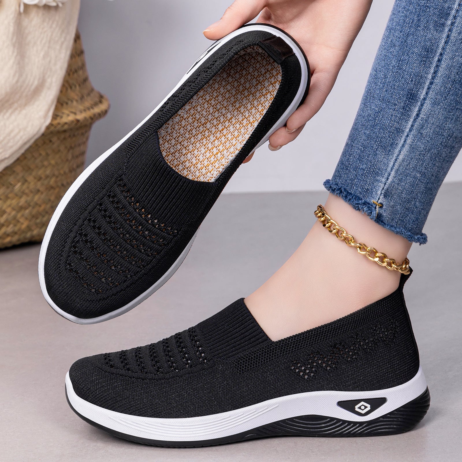 Damen Leichte Komfort-Sneaker mit atmungsaktiver Strickoberfläche