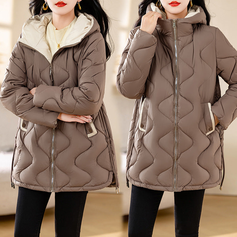 Damen gesteppte Winterjacke mit Kapuze und verstellbarem Kordelzug R&B