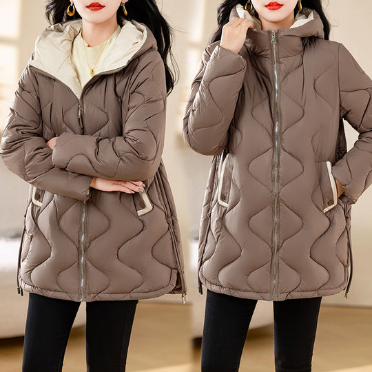 Damen gesteppte Winterjacke mit Kapuze und verstellbarem Kordelzug R&B
