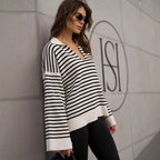 Damen Pullover mit weitem Schnitt und V-Ausschnitt R&B