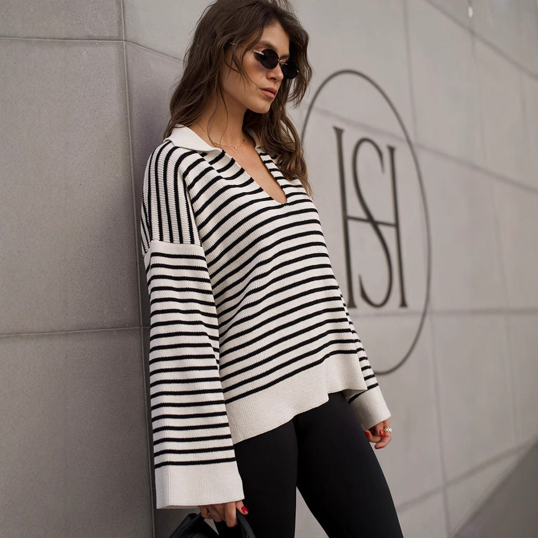 Damen Pullover mit weitem Schnitt und V-Ausschnitt R&B
