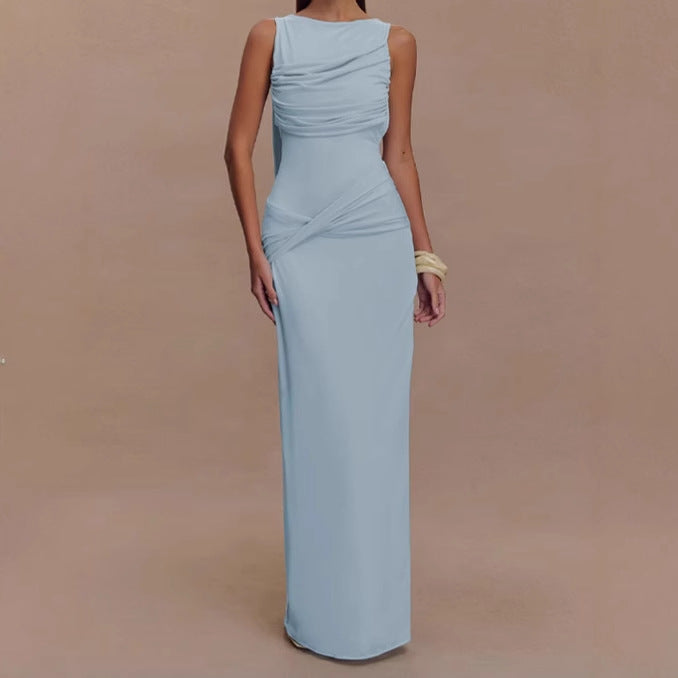 Damen Elegantes Maxi-Kleid mit drapiertem Oberteil und seitlichem Schlitz R&B