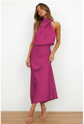 Damen Fließendes Maxikleid mit elegantem Stehkragen und Drapierung R&B