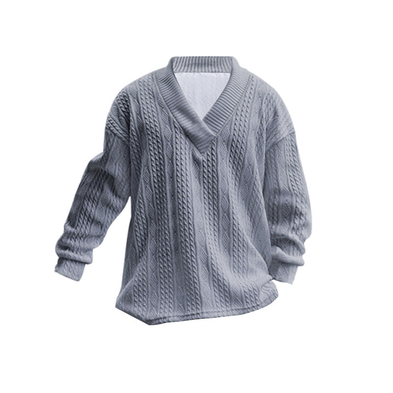 Herren nan Oversize Zopfmuster-Longpullover mit tiefem V-Ausschnitt und passender Strickhose R&B