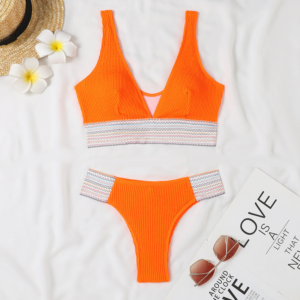 Damen Bikini-Set mit modernem V-Ausschnitt und strukturiertem Material R&B