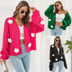 Damen Strickjacke mit floralen Applikationen und lässigem Schnitt R&B