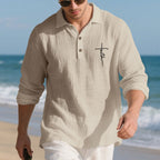 Herren Langarm-Polohemd mit strukturiertem GewR&Be und modischer Knopfleiste R&B