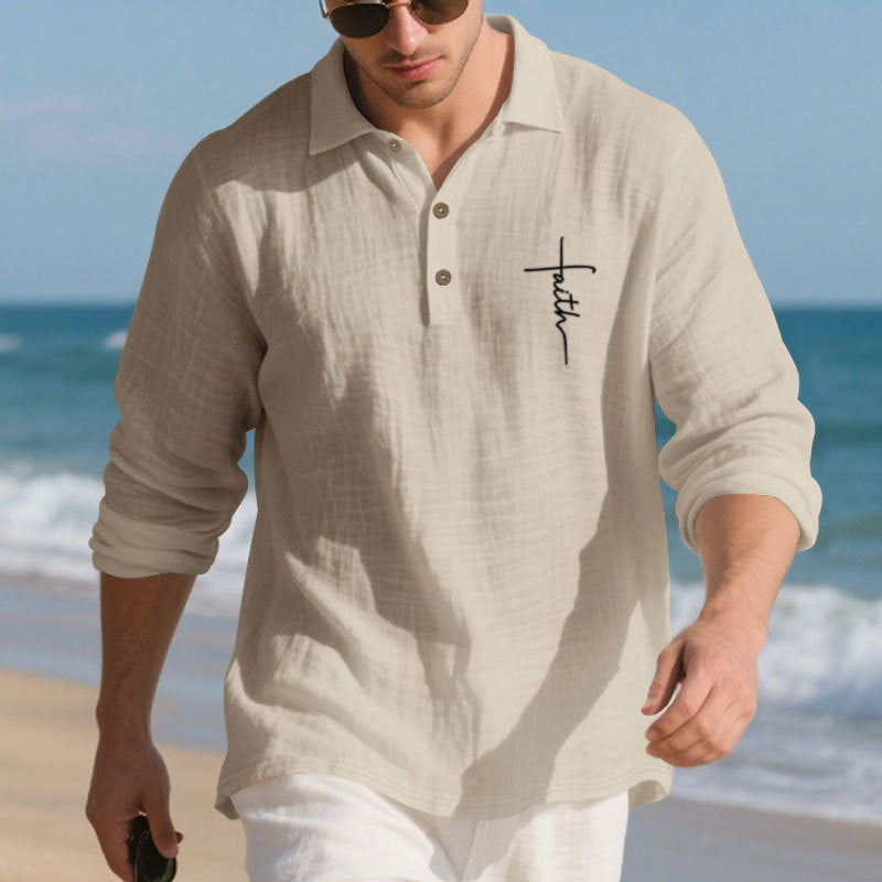 Herren Langarm-Polohemd mit strukturiertem GewR&Be und modischer Knopfleiste R&B