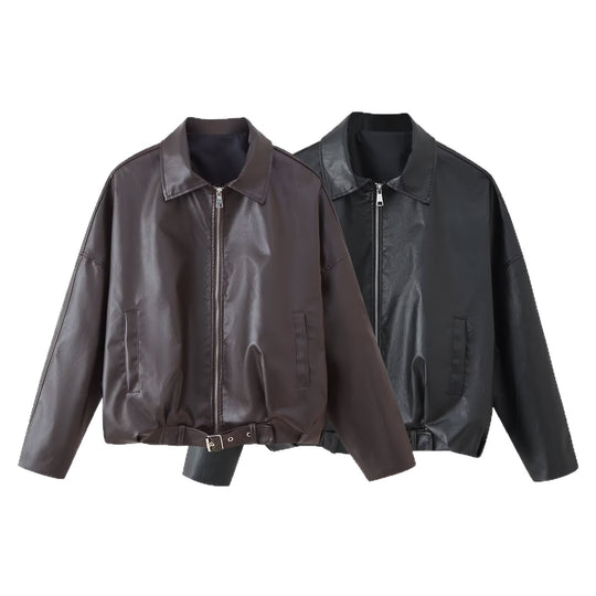 Damen Künstliche jacke mit hohem Kragen und praktischen Taschen R&B