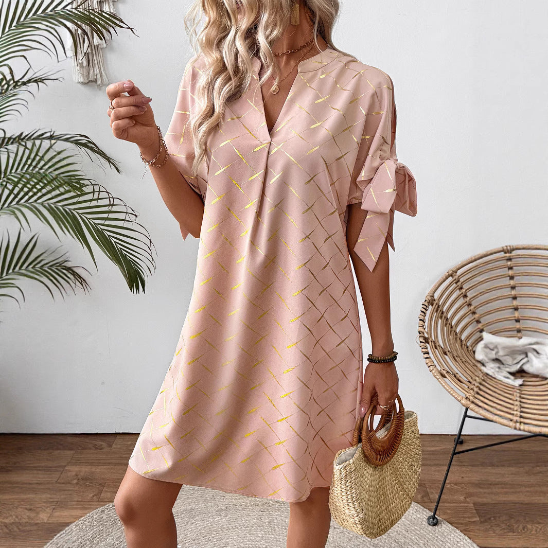 Damen lässiges Kleid mit leichten Puffärmeln R&B