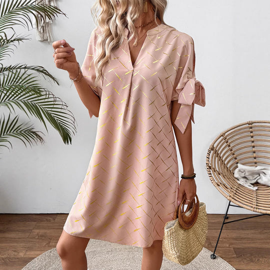 Damen lässiges Kleid mit leichten Puffärmeln R&B