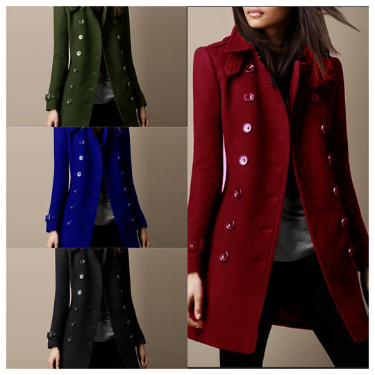Damen eleganter Trenchcoat mit doppelter Knopfreihe und gewichtetem Kragen R&B