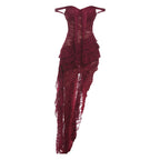Damen asymmetrisches Spitzenkleid mit Rüschendetails R&B