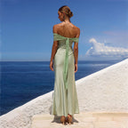Damen elegantes Maxikleid mit schulterfreiem Design R&B
