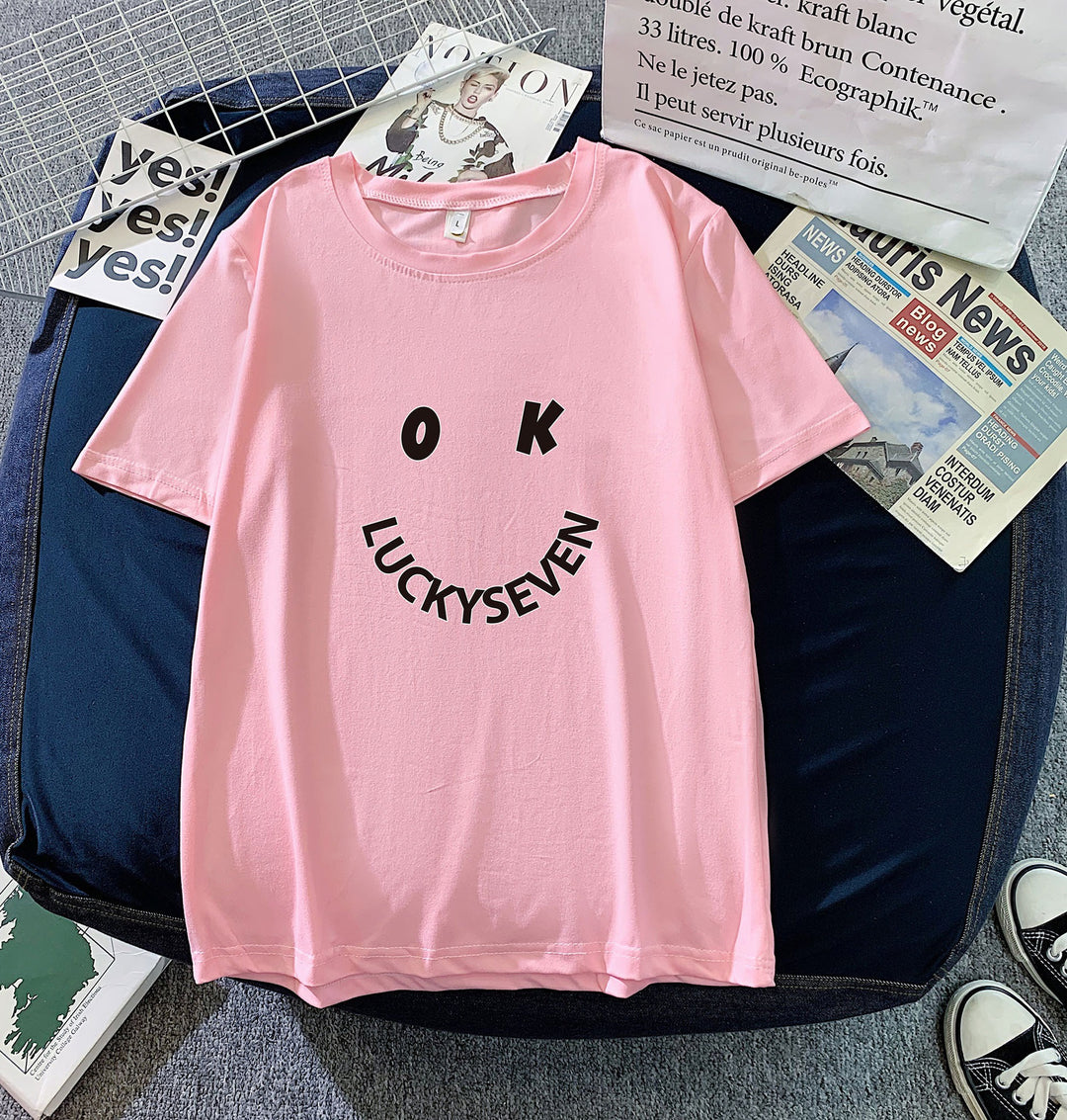 Damen modisches T-Shirt mit lässigem Smiley-Print und hochwertiger Baumwollqualität R&B