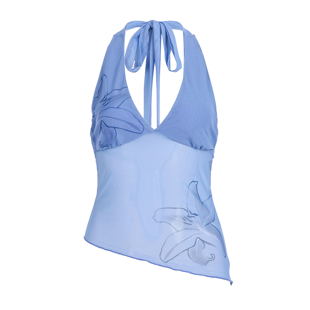 Damen Neckholder Oberteil mit floralem Design und asymmetrischem Schnitt R&B