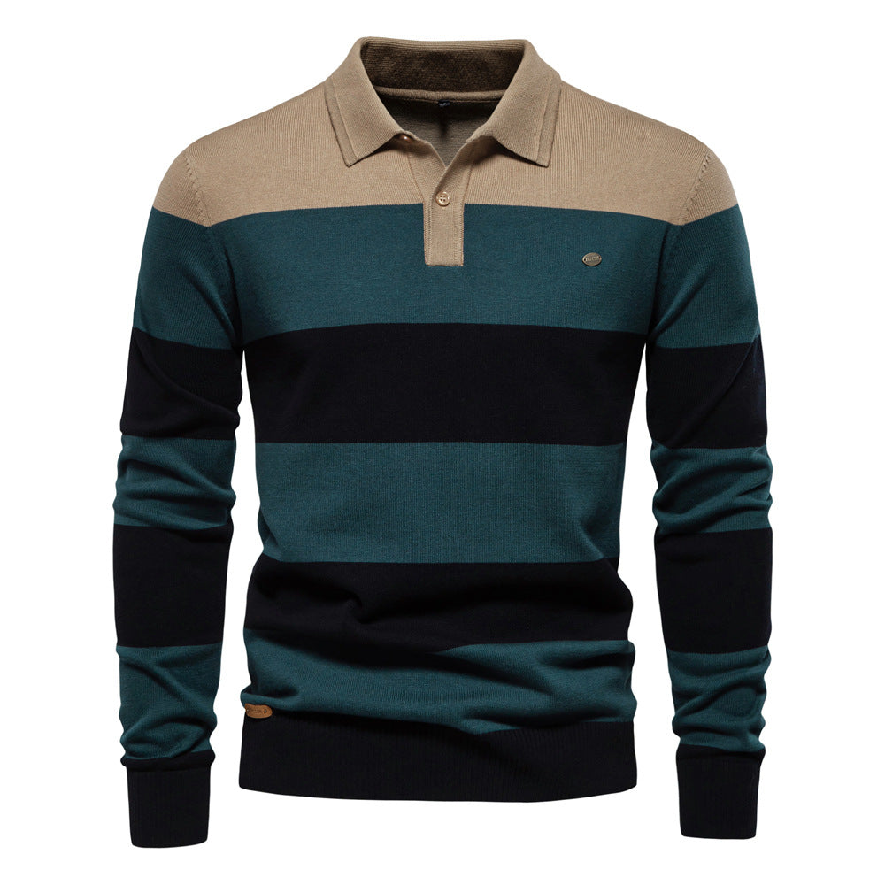 Herren Langarm-Polo-Shirt mit modischem Streifendesign R&B