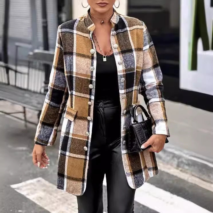 Damen Modischer Karo-Blazer aus weichem Wollmix R&B