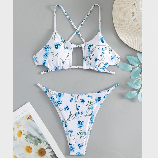 Damen Bikiniset mit verstellbaren Trägern und floralem Musterdruck R&B