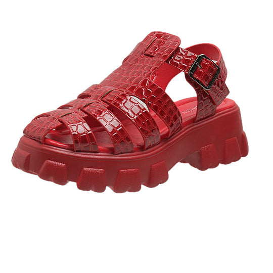 Damen Plateau-Sandalen mit trendigem Riemendesign und stabiler Gummisohle R&B