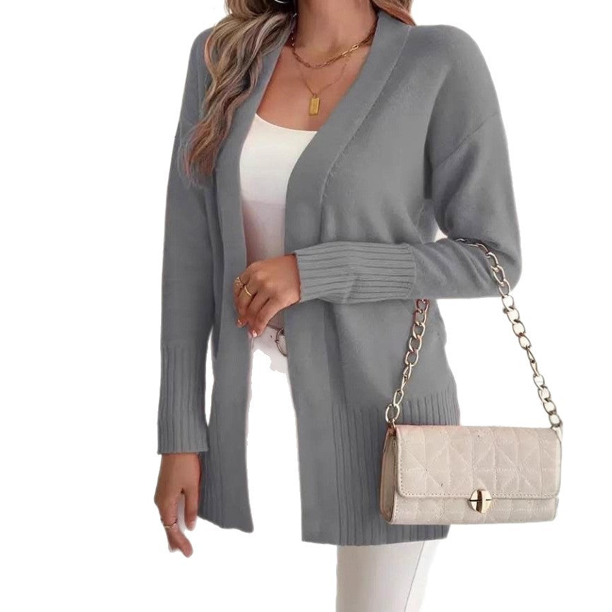 Damen Langer Strickcardigan mit feinen Rippdetails und lässigem Schnitt R&B