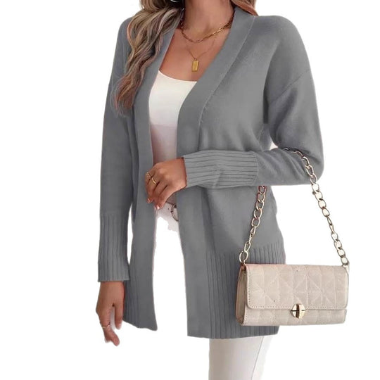 Damen Langer Strickcardigan mit feinen Rippdetails und lässigem Schnitt R&B