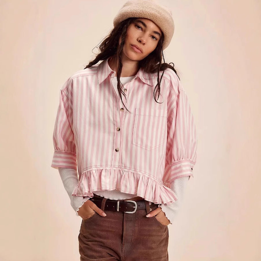 Damen lässige Bluse mit Rüschensaum R&B