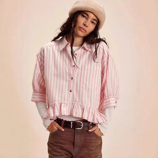 Damen lässige Bluse mit Rüschensaum R&B