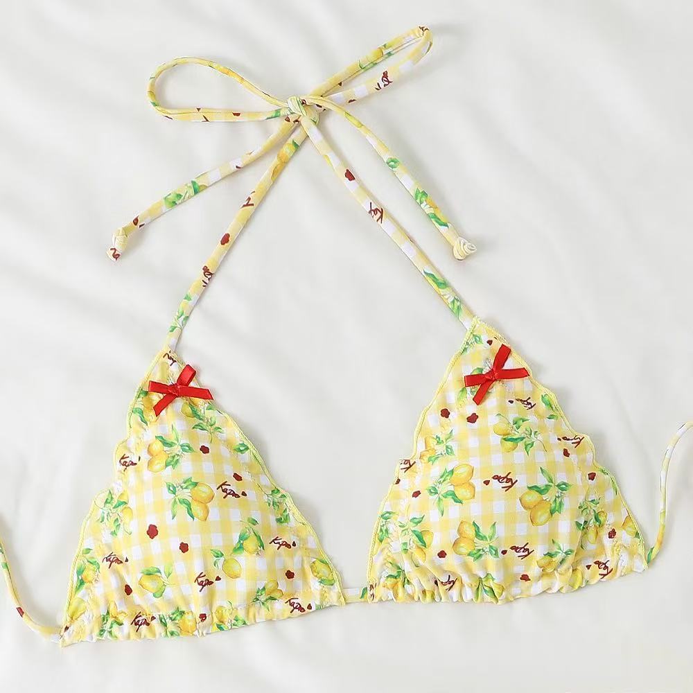 Damen Bikini-Set mit verspieltem Zitronenmuster und Rüschendetails R&B