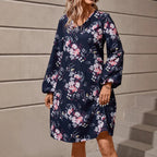 Damen Blusenkleid mit floralem Design und voluminösen Ärmeln R&B
