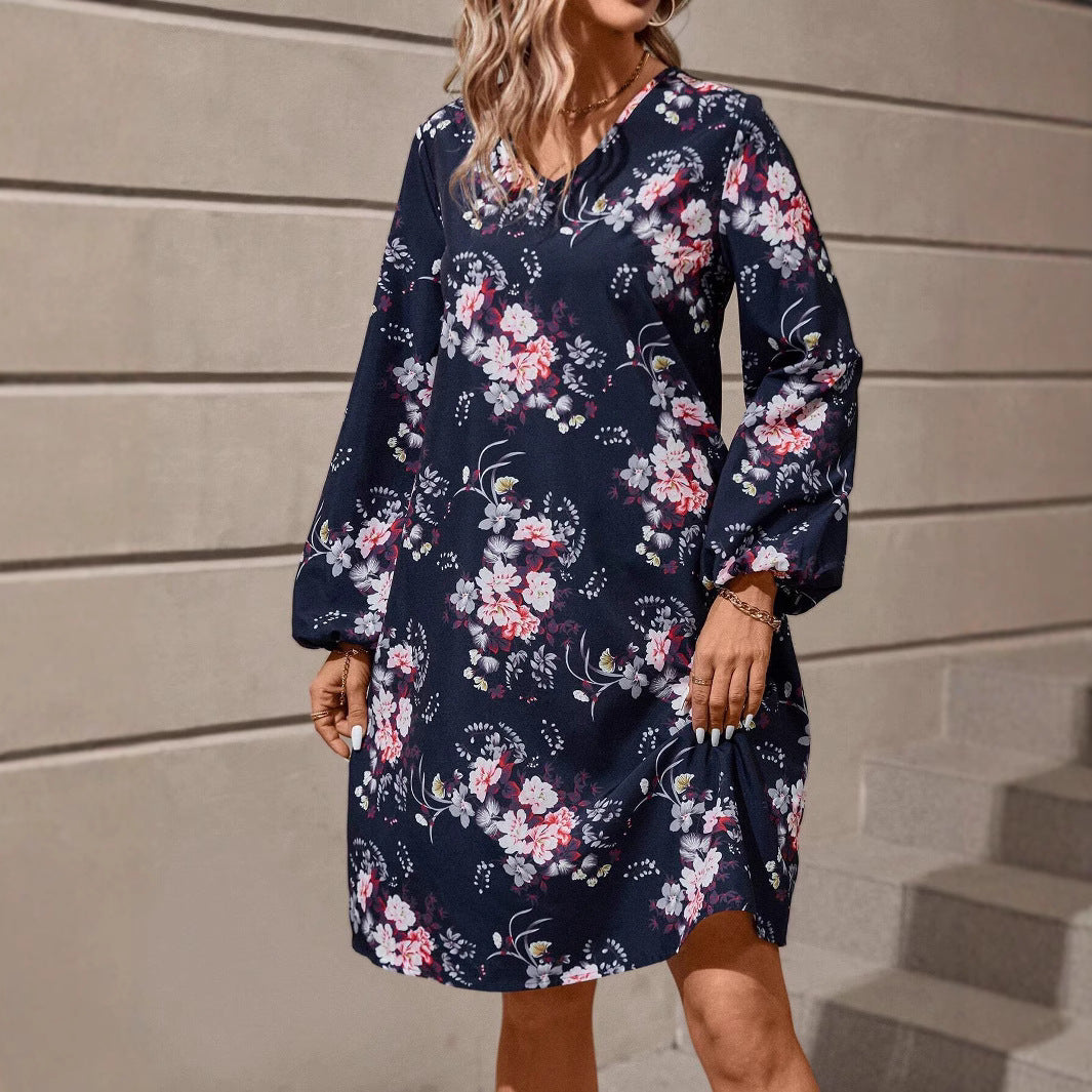 Damen Blusenkleid mit floralem Design und voluminösen Ärmeln R&B