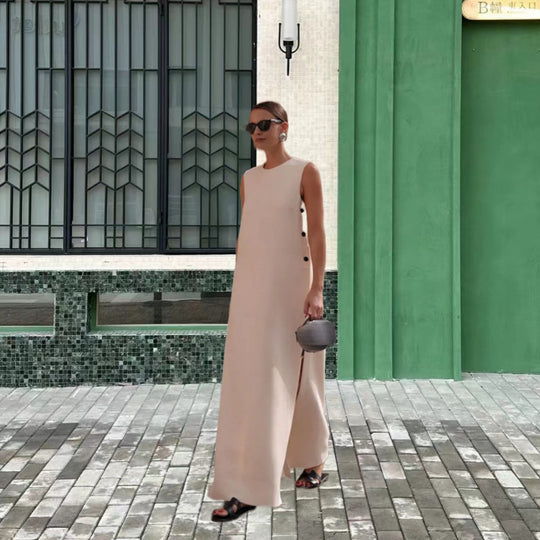 Damen Elegantes und vielseitiges Maxikleid mit Knopfdetails R&B