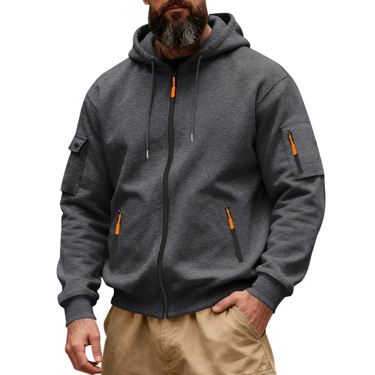 Herren nan funktionale Kapuzen-Sweatjacke mit durchgehendem Reißverschluss und Armtasche R&B
