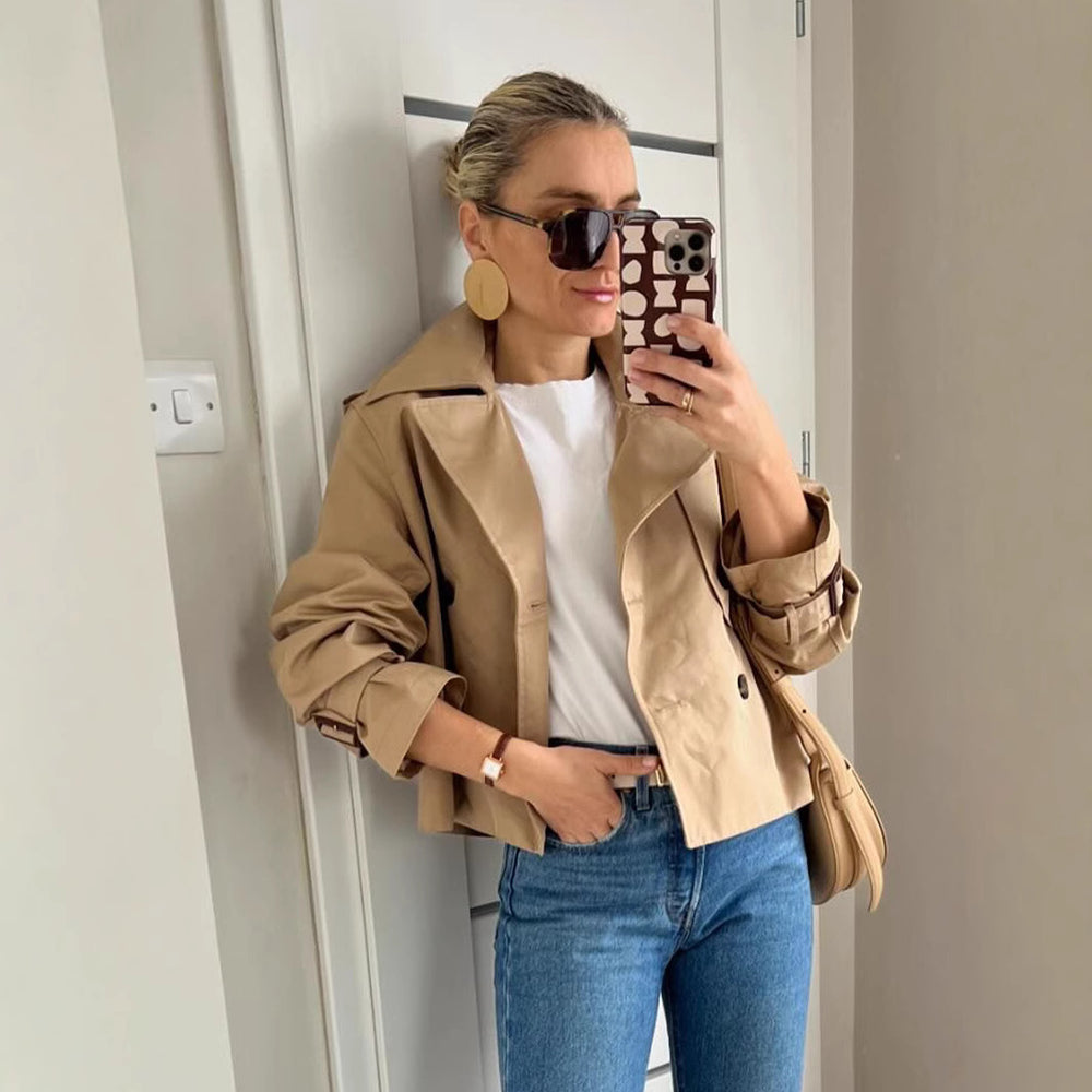 Damen cropped Trenchjacke mit exklusivem Schnitt und praktischen Taschen R&B