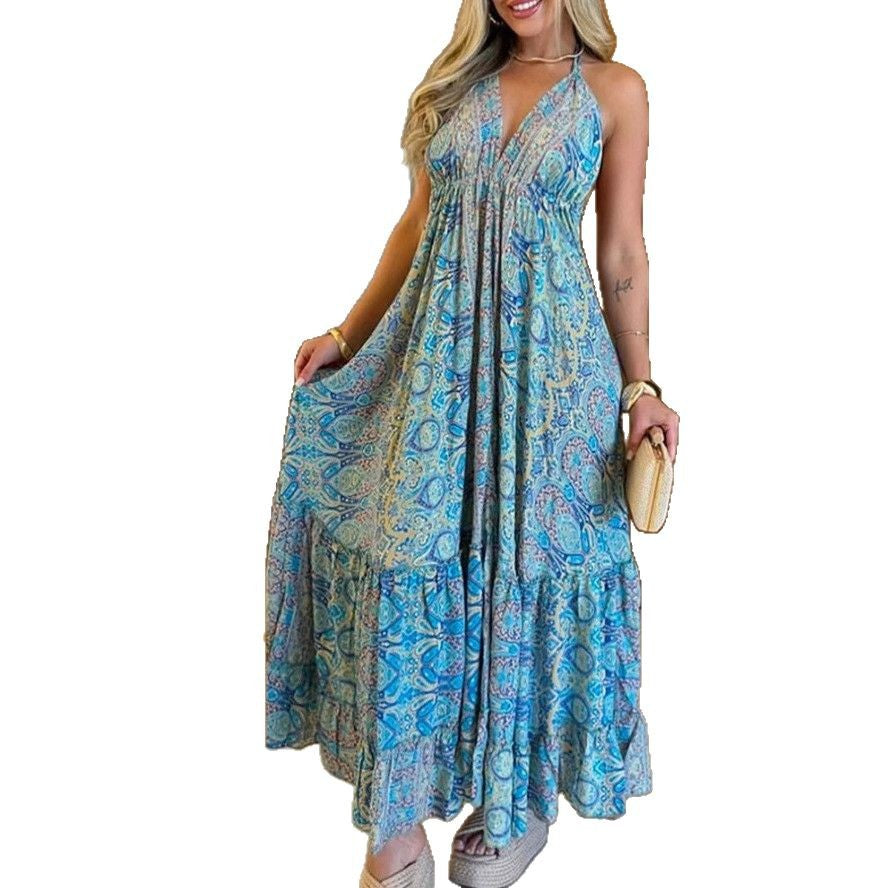 Damen Maxi-Kleid im verspielten Boho-Stil mit Volants und tiefer Taille R&B